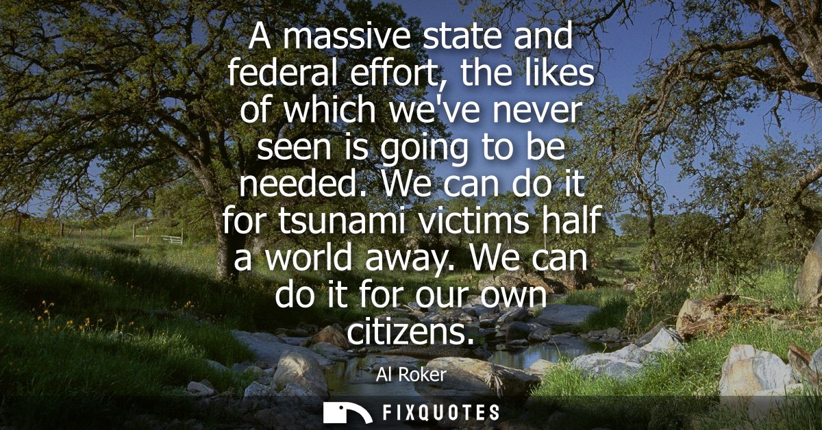 A massive state and federal effort, the likes of which weve never seen is going to be needed. We can do it for tsunami v