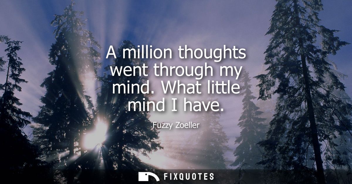 A million thoughts went through my mind. What little mind I have