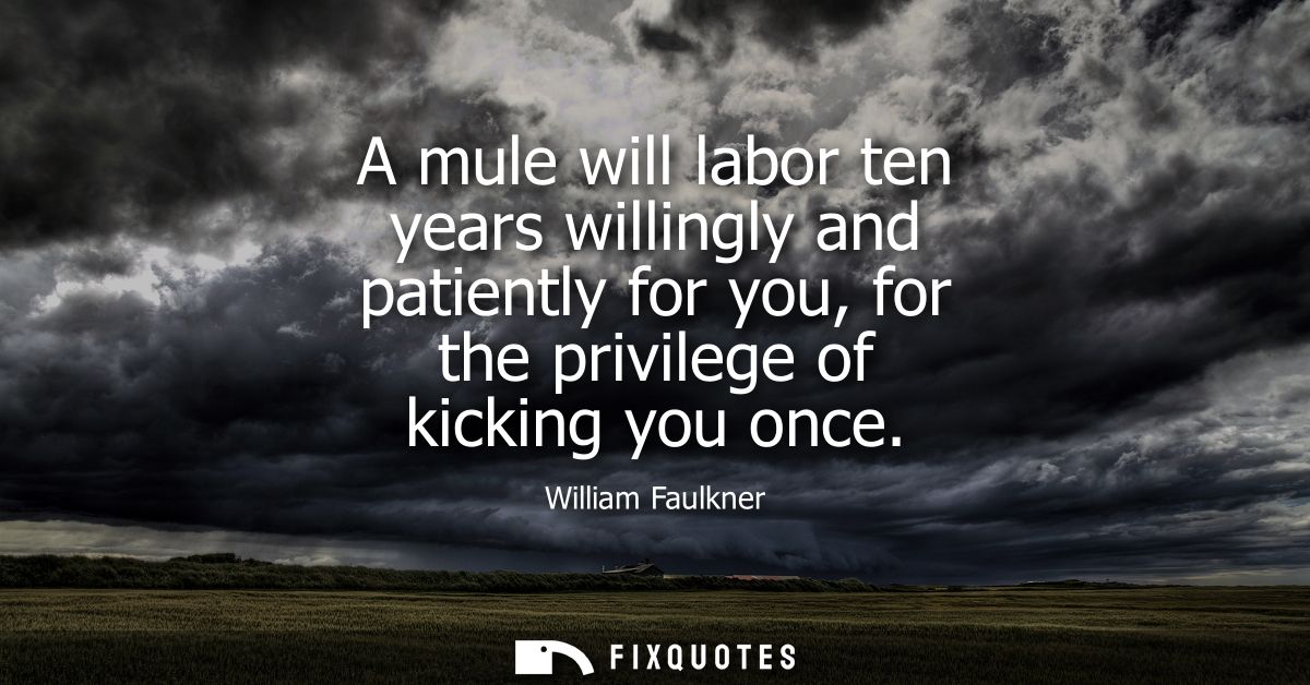 A mule will labor ten years willingly and patiently for you, for the privilege of kicking you once