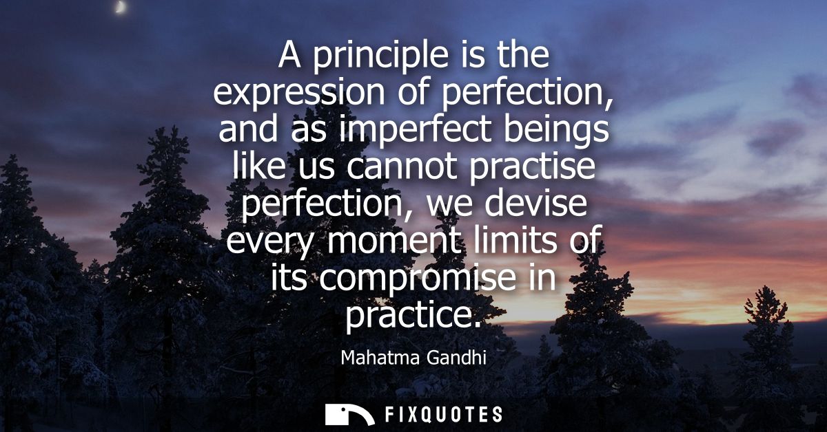 A principle is the expression of perfection, and as imperfect beings like us cannot practise perfection, we devise every