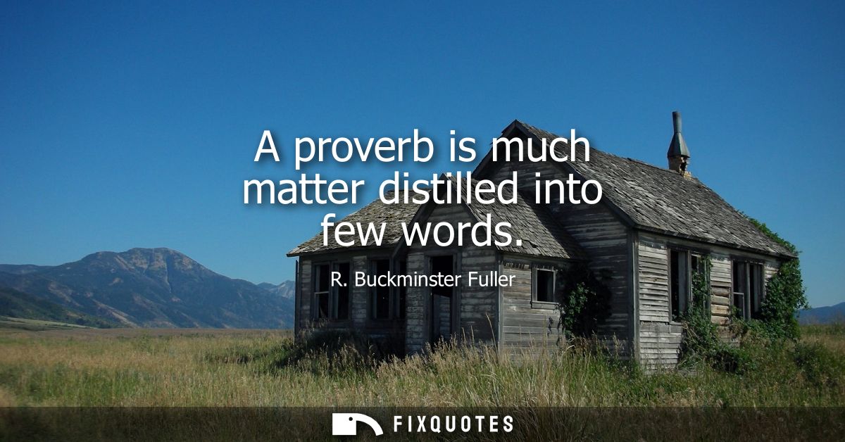 A proverb is much matter distilled into few words - R. Buckminster Fuller