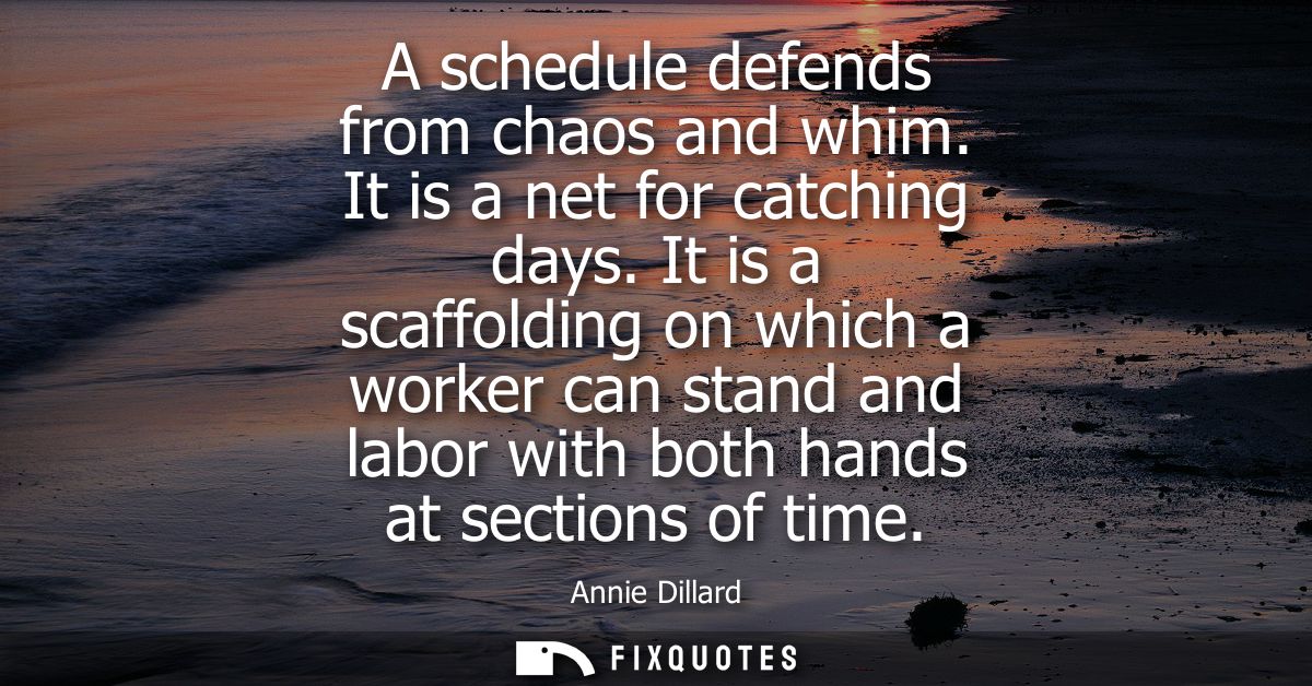 A schedule defends from chaos and whim. It is a net for catching days. It is a scaffolding on which a worker can stand a