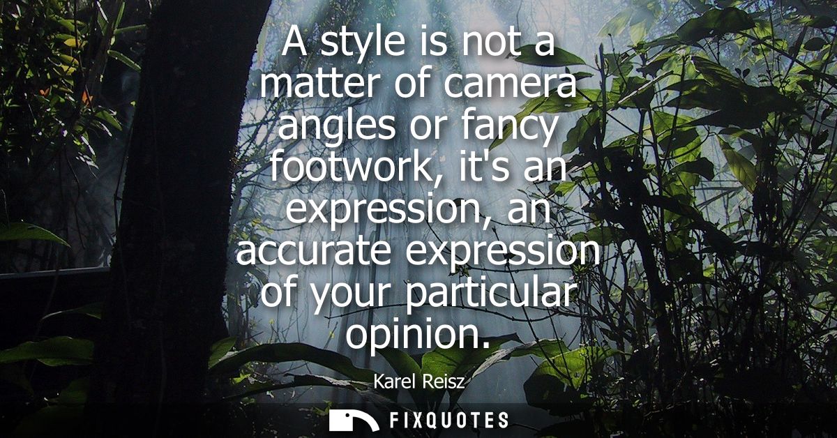 A style is not a matter of camera angles or fancy footwork, its an expression, an accurate expression of your particular