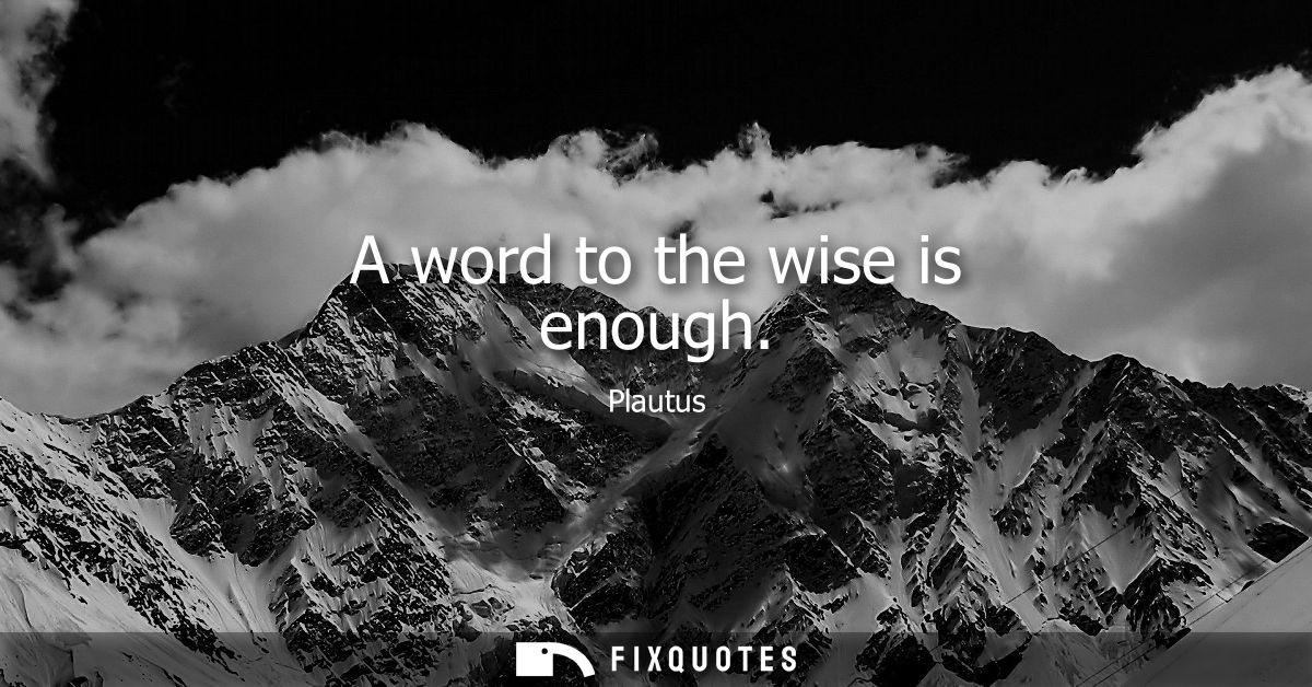 A word to the wise is enough