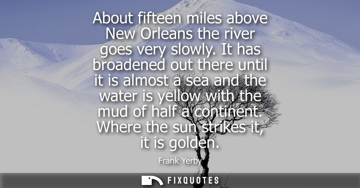 About fifteen miles above New Orleans the river goes very slowly. It has broadened out there until it is almost a sea an