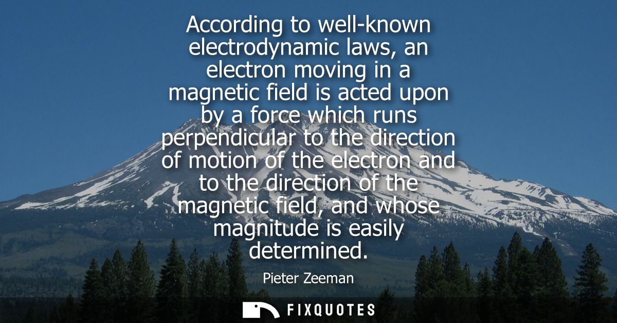 According to well-known electrodynamic laws, an electron moving in a magnetic field is acted upon by a force which runs 