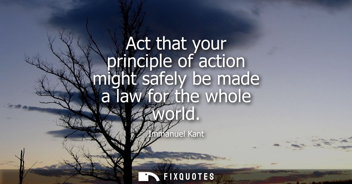 Act that your principle of action might safely be made a law for the whole world