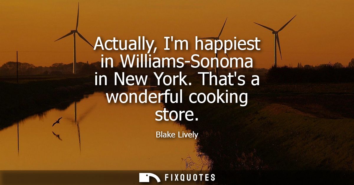 Actually, Im happiest in Williams-Sonoma in New York. Thats a wonderful cooking store