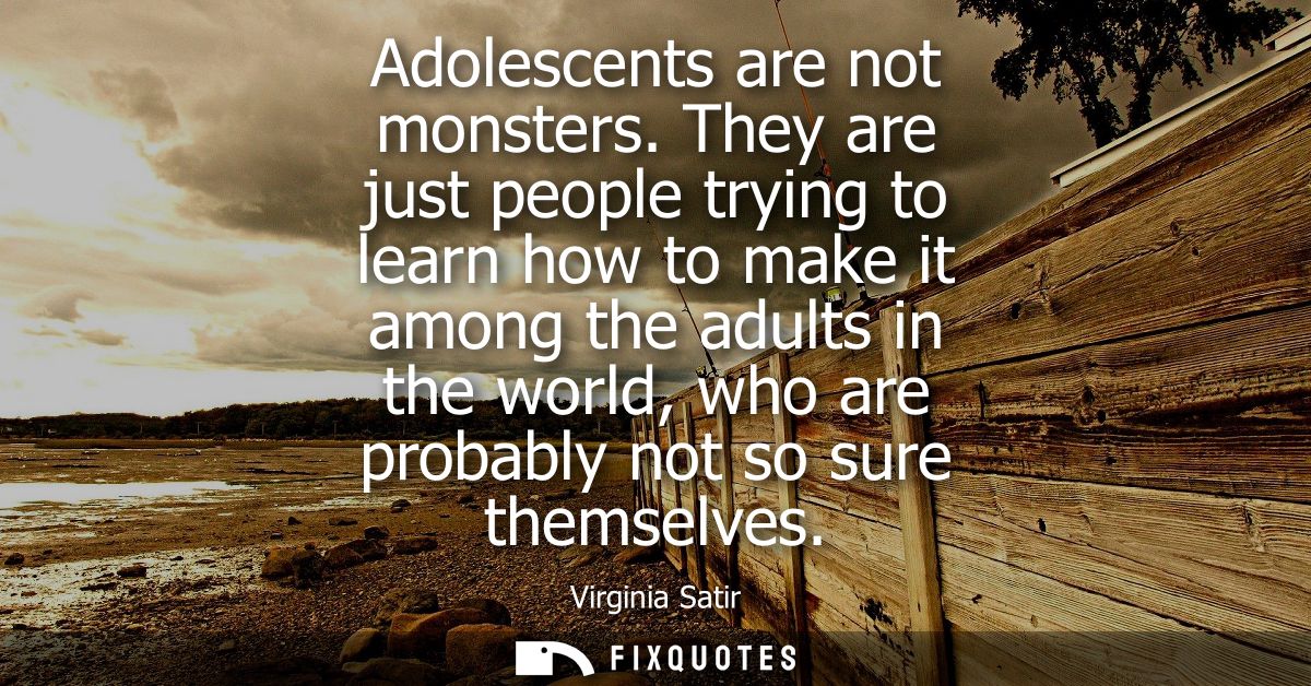 Adolescents are not monsters. They are just people trying to learn how to make it among the adults in the world, who are