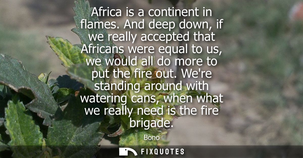 Africa is a continent in flames. And deep down, if we really accepted that Africans were equal to us, we would all do mo