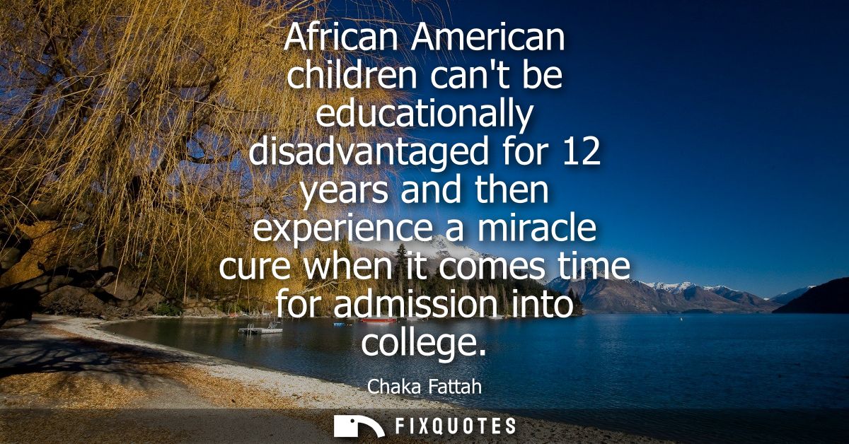 African American children cant be educationally disadvantaged for 12 years and then experience a miracle cure when it co