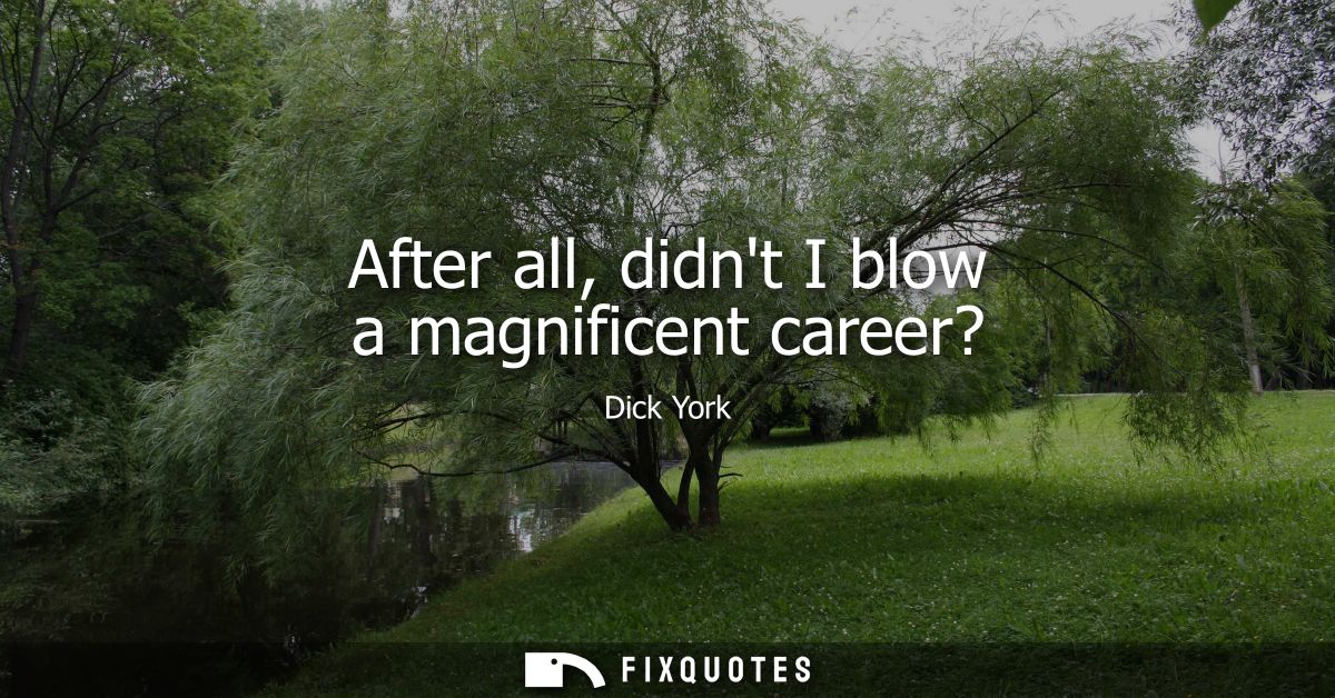 After all, didnt I blow a magnificent career?