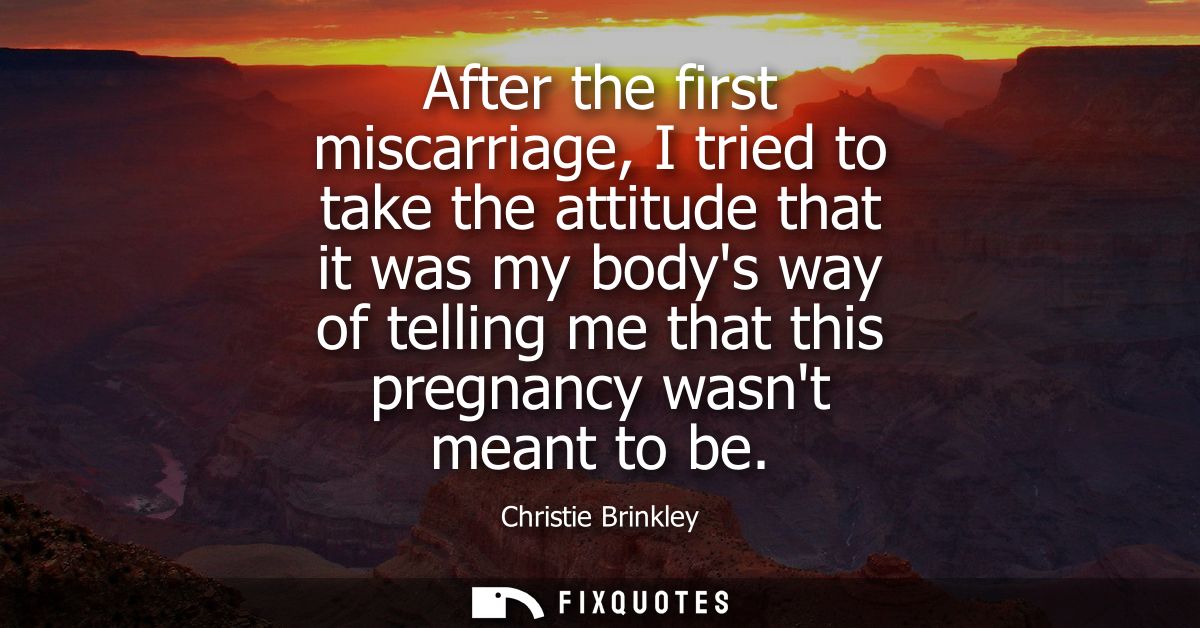 After the first miscarriage, I tried to take the attitude that it was my bodys way of telling me that this pregnancy was