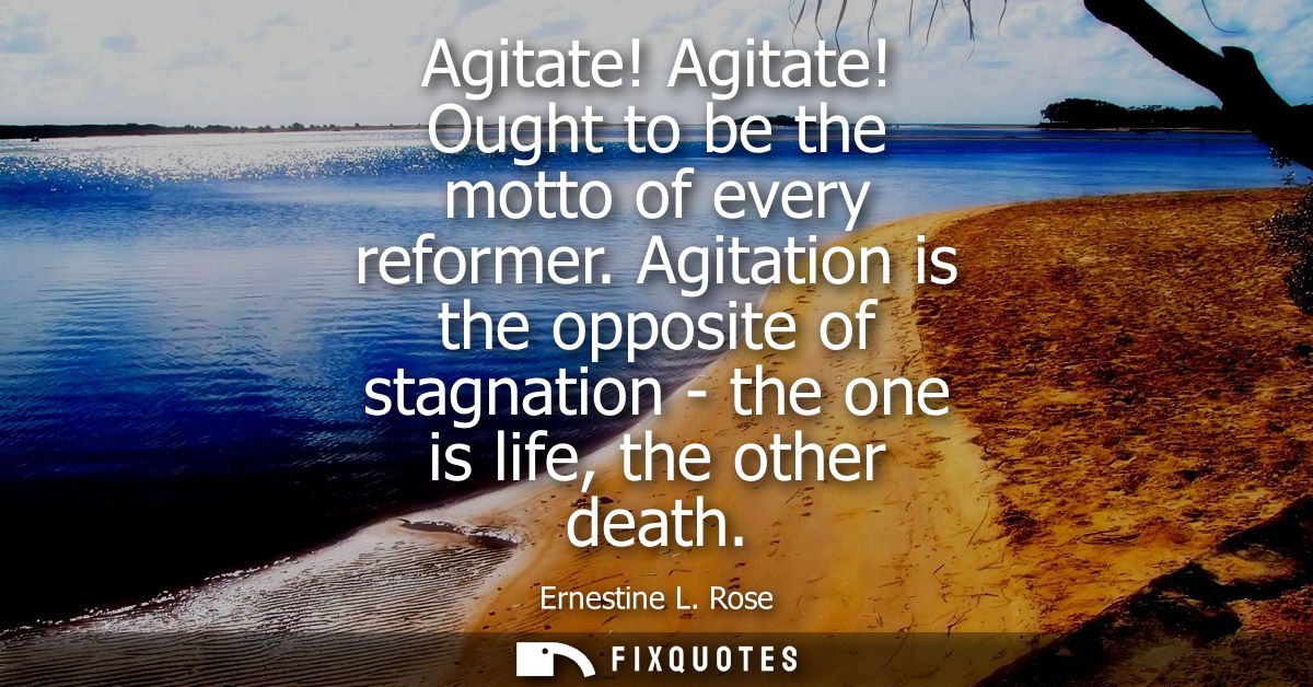 Agitate! Agitate! Ought to be the motto of every reformer. Agitation is the opposite of stagnation - the one is life, th