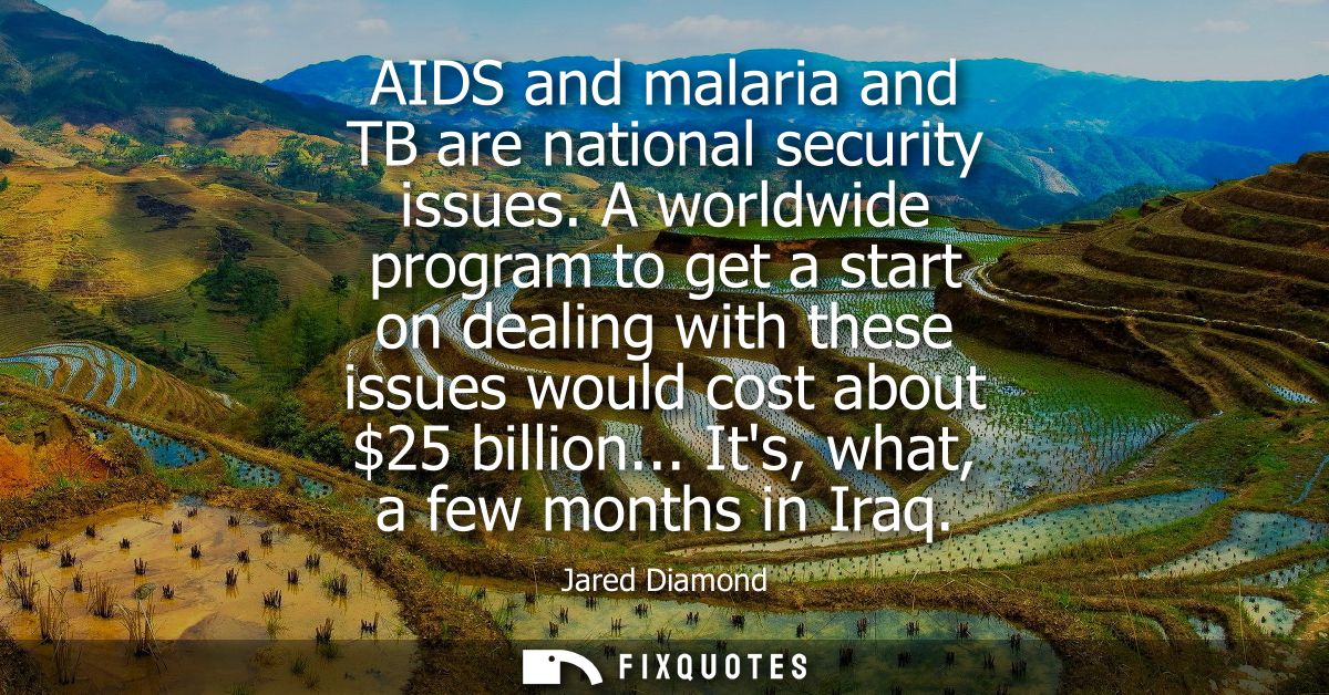 AIDS and malaria and TB are national security issues. A worldwide program to get a start on dealing with these issues wo
