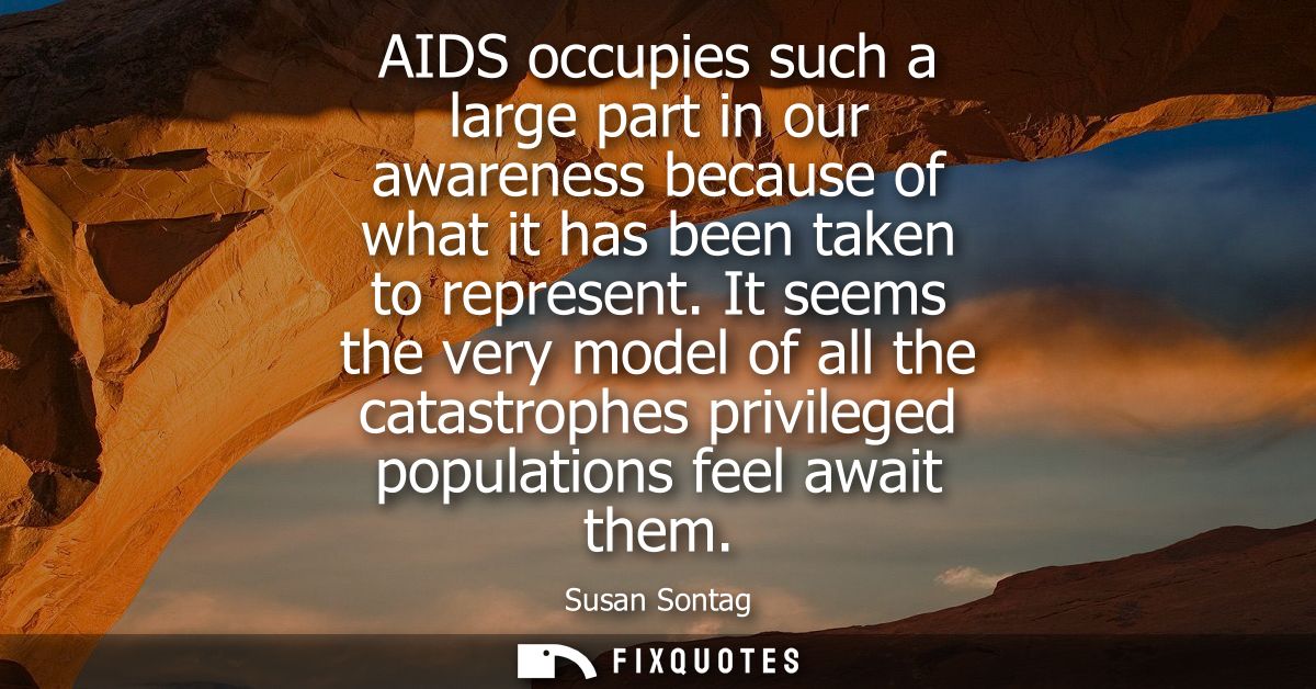 AIDS occupies such a large part in our awareness because of what it has been taken to represent. It seems the very model