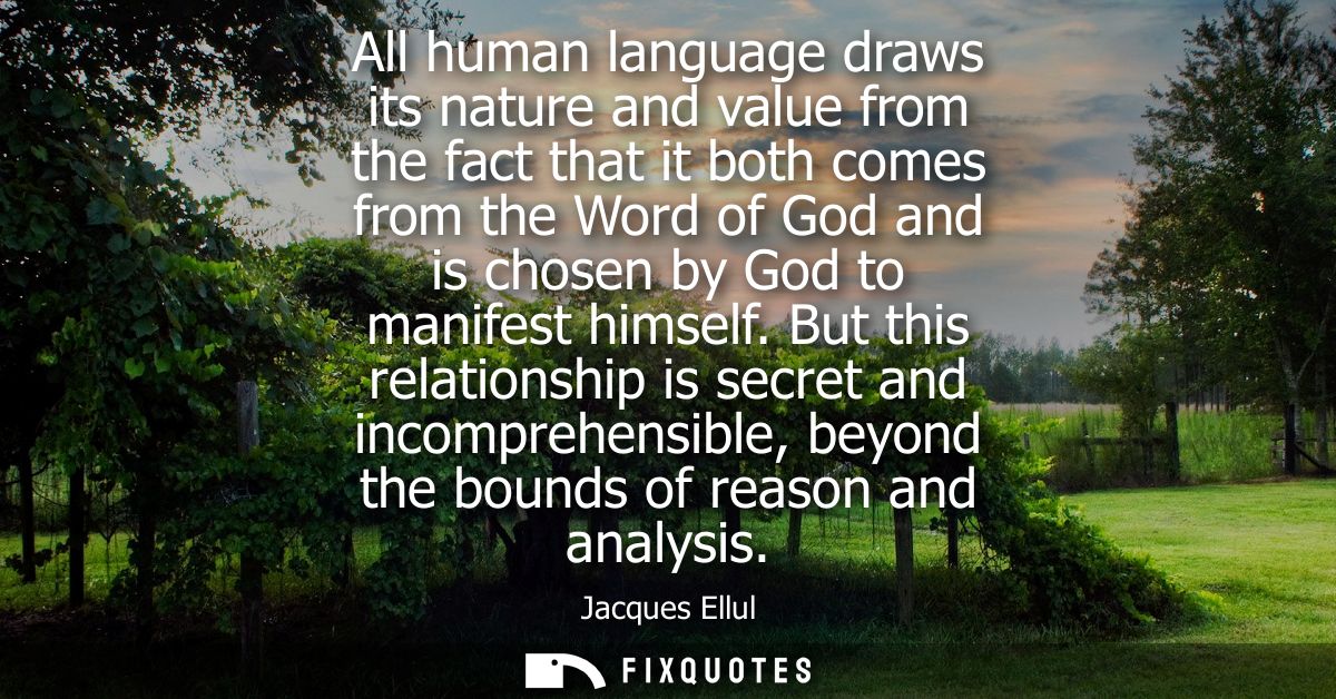 All human language draws its nature and value from the fact that it both comes from the Word of God and is chosen by God