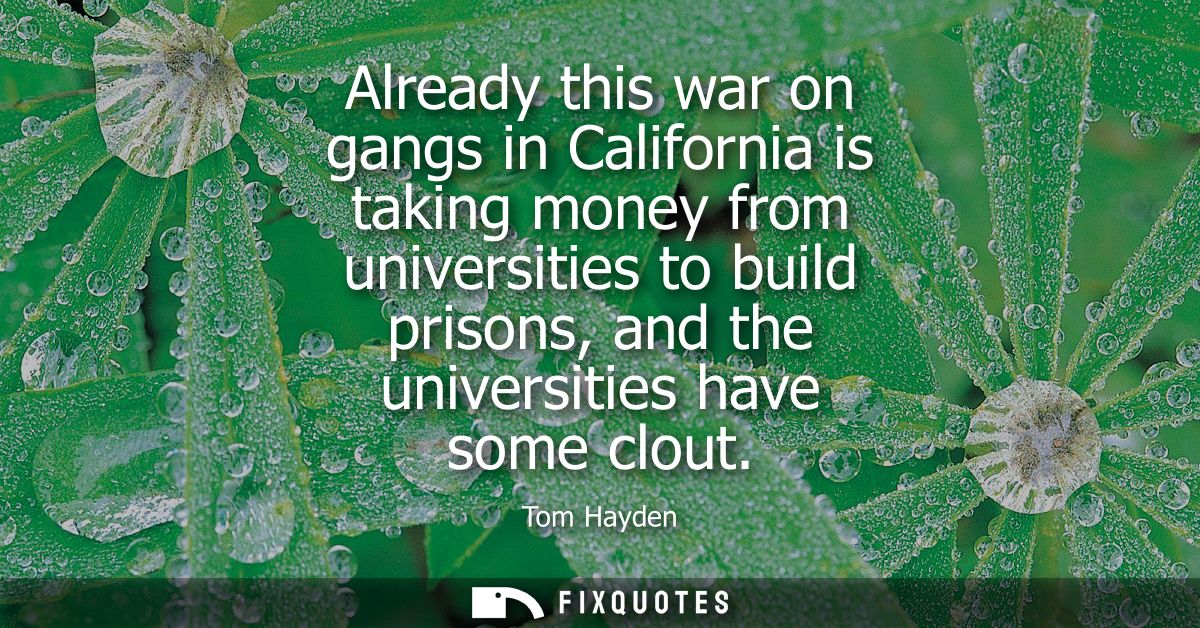 Already this war on gangs in California is taking money from universities to build prisons, and the universities have so