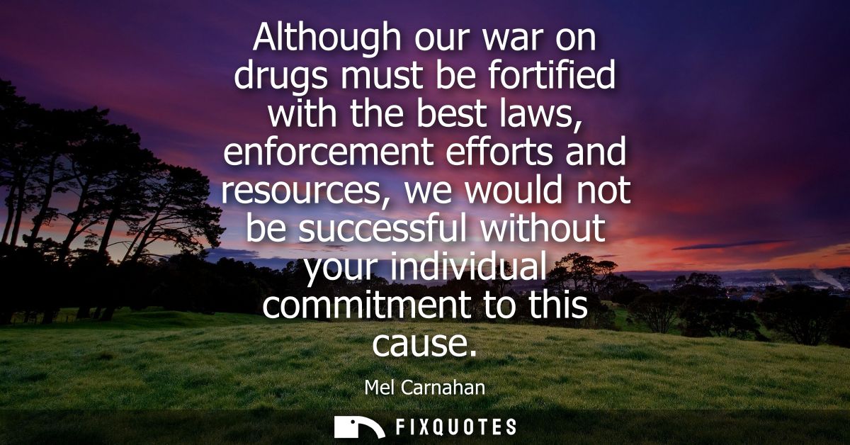 Although our war on drugs must be fortified with the best laws, enforcement efforts and resources, we would not be succe