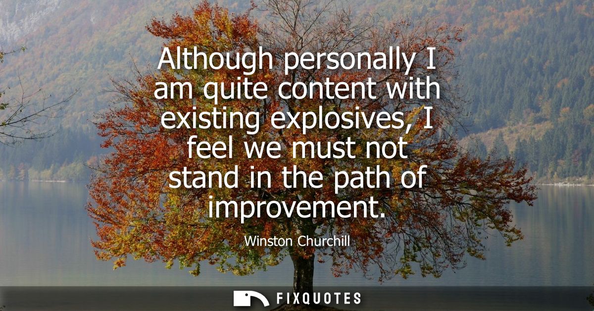 Although personally I am quite content with existing explosives, I feel we must not stand in the path of improvement
