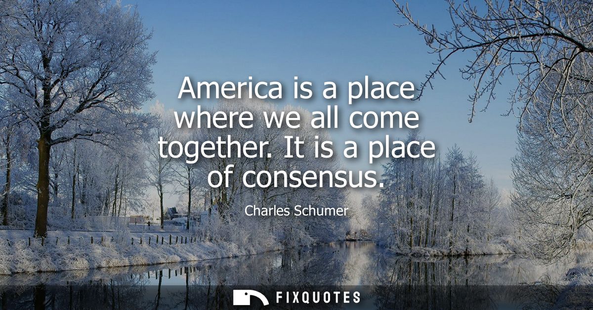 America is a place where we all come together. It is a place of consensus