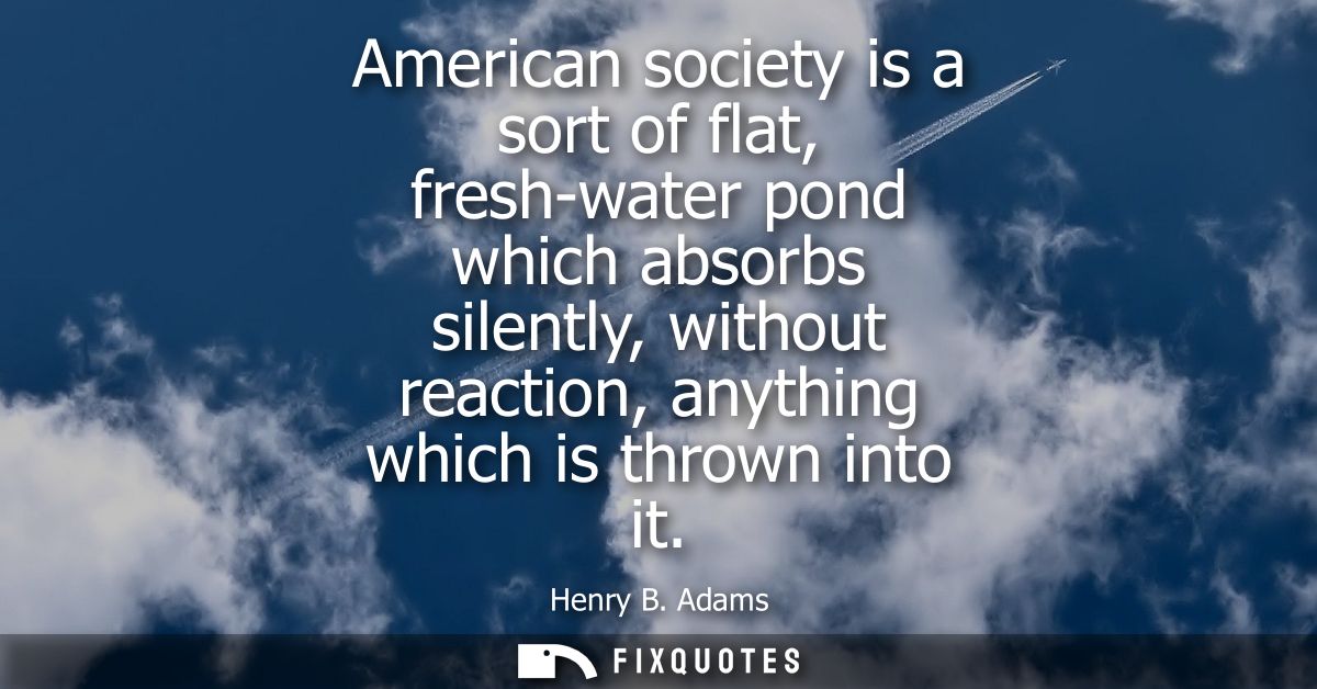 American society is a sort of flat, fresh-water pond which absorbs silently, without reaction, anything which is thrown 
