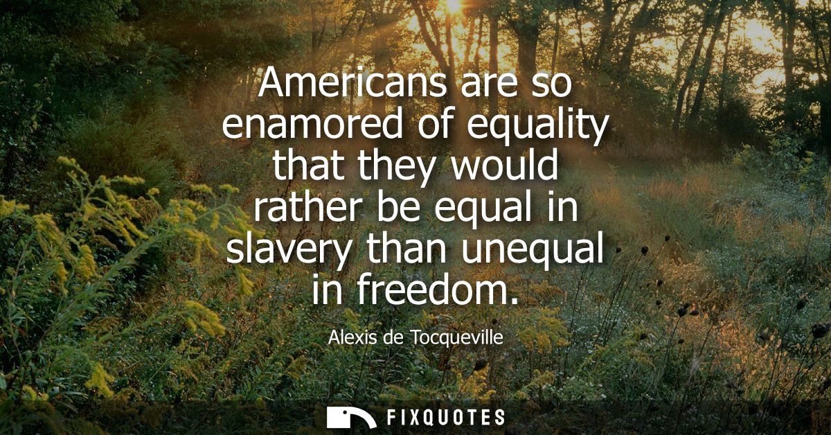 Americans are so enamored of equality that they would rather be equal in slavery than unequal in freedom