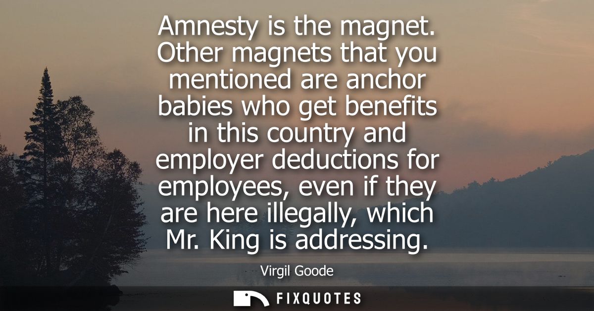 Amnesty is the magnet. Other magnets that you mentioned are anchor babies who get benefits in this country and employer 