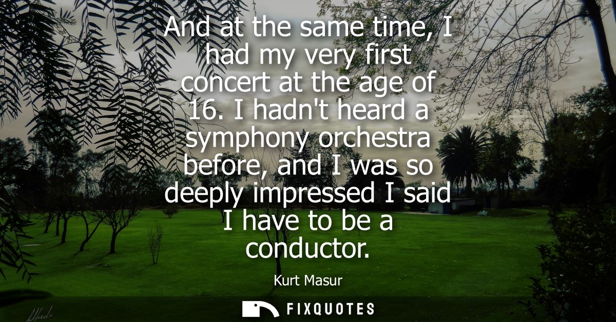 And at the same time, I had my very first concert at the age of 16. I hadnt heard a symphony orchestra before, and I was