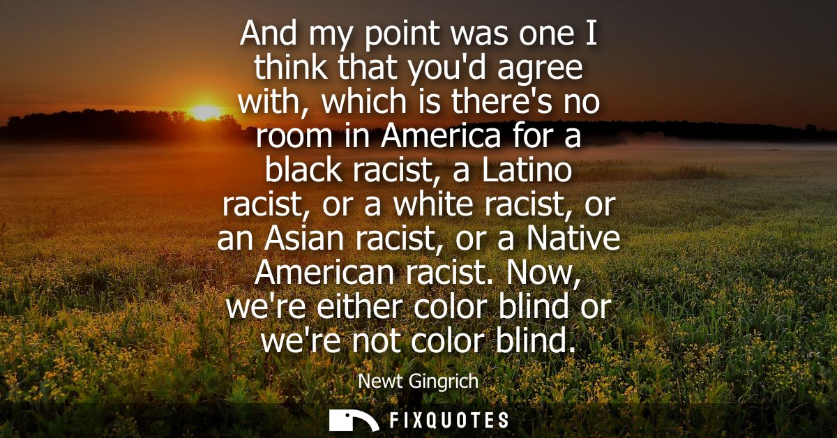 And my point was one I think that youd agree with, which is theres no room in America for a black racist, a Latino racis