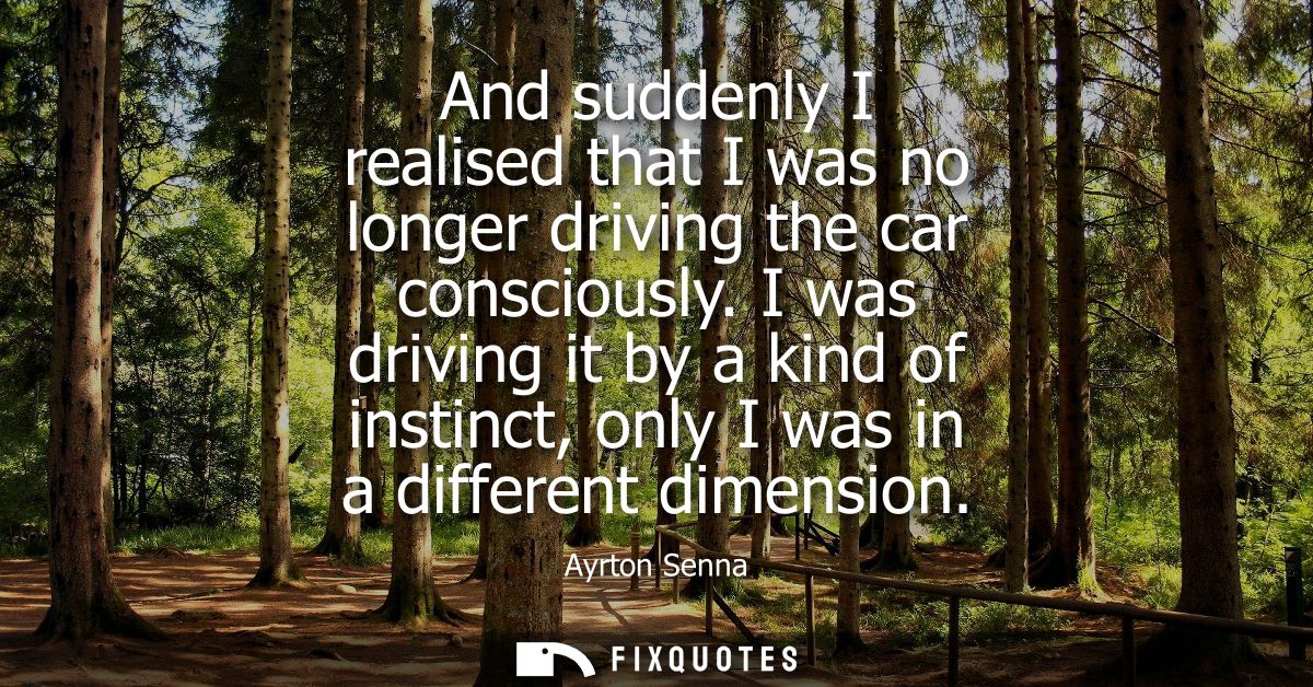 And suddenly I realised that I was no longer driving the car consciously. I was driving it by a kind of instinct, only I
