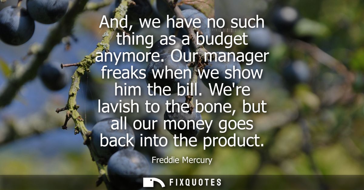 And, we have no such thing as a budget anymore. Our manager freaks when we show him the bill. Were lavish to the bone, b