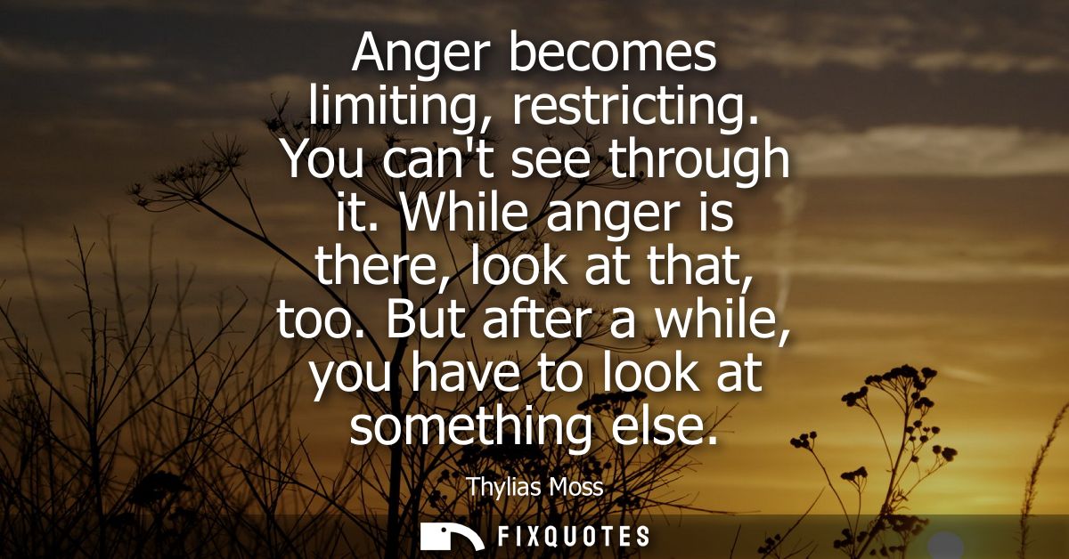 Anger becomes limiting, restricting. You cant see through it. While anger is there, look at that, too. But after a while