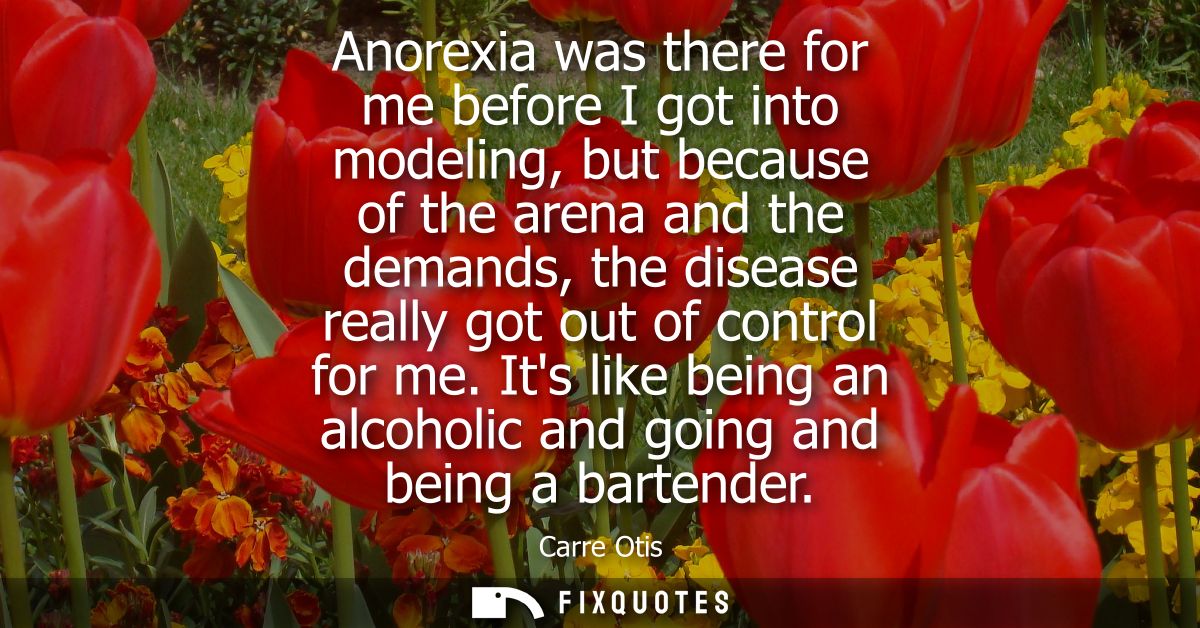 Anorexia was there for me before I got into modeling, but because of the arena and the demands, the disease really got o