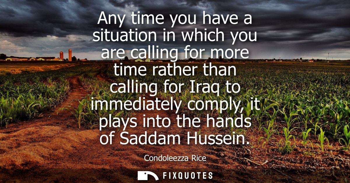 Any time you have a situation in which you are calling for more time rather than calling for Iraq to immediately comply,