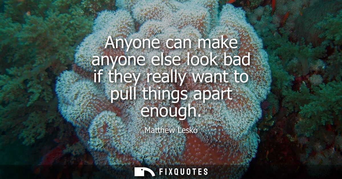 Anyone can make anyone else look bad if they really want to pull things apart enough