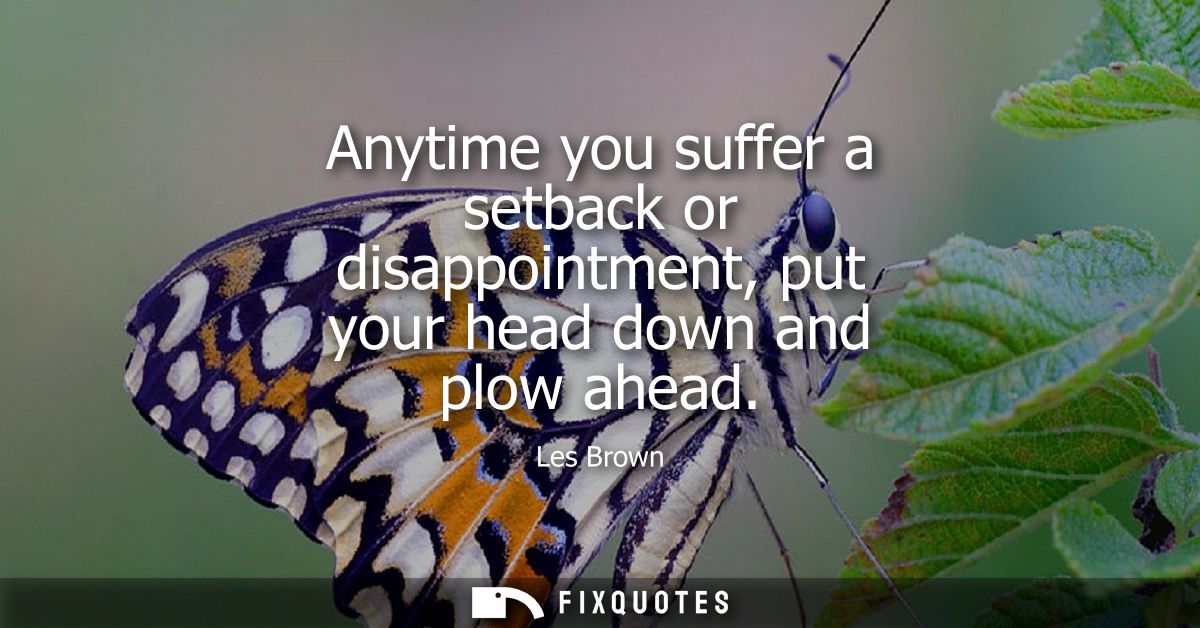 Anytime you suffer a setback or disappointment, put your head down and plow ahead
