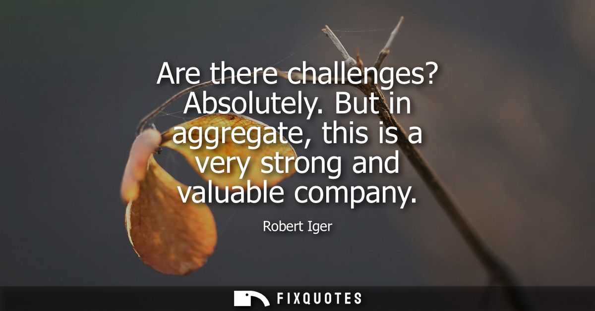 Are there challenges? Absolutely. But in aggregate, this is a very strong and valuable company