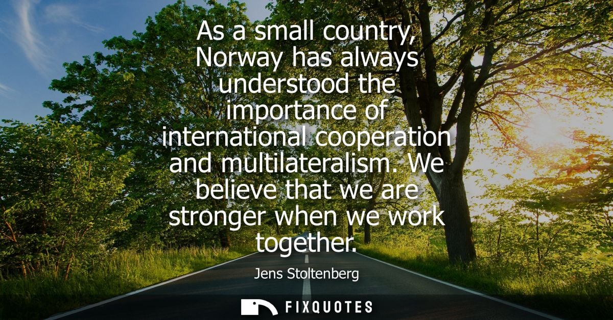As a small country, Norway has always understood the importance of international cooperation and multilateralism.