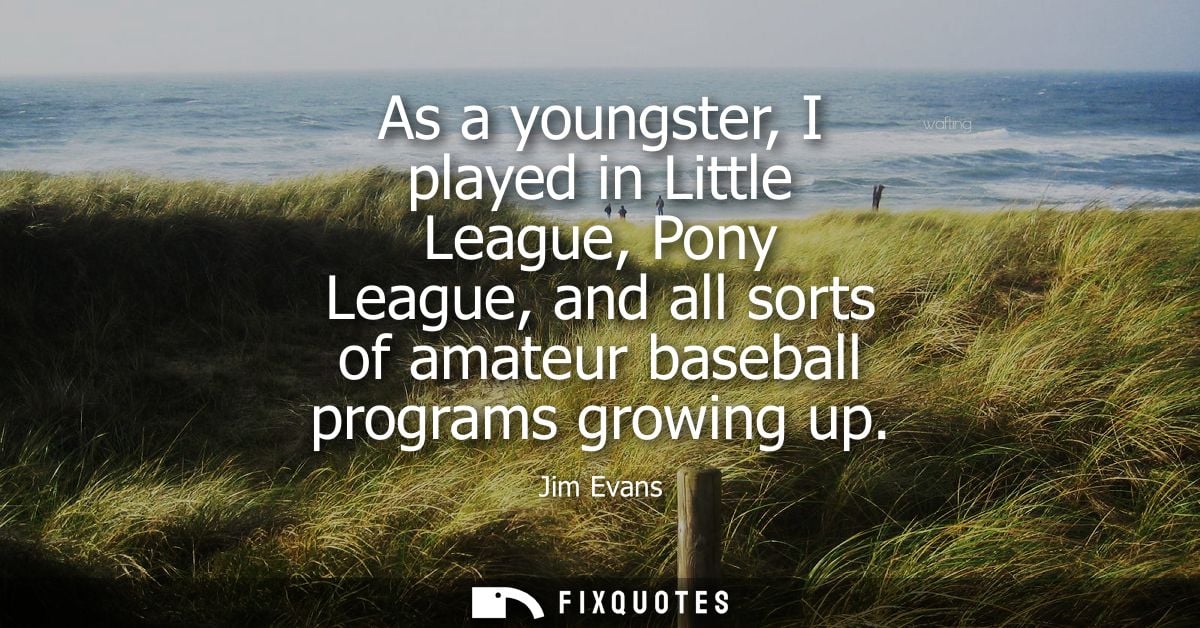 As a youngster, I played in Little League, Pony League, and all sorts of amateur baseball programs growing up - Jim Evan