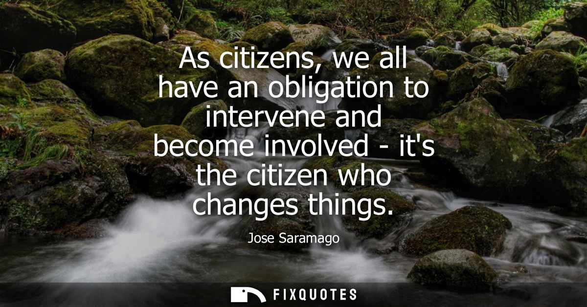 As citizens, we all have an obligation to intervene and become involved - its the citizen who changes things