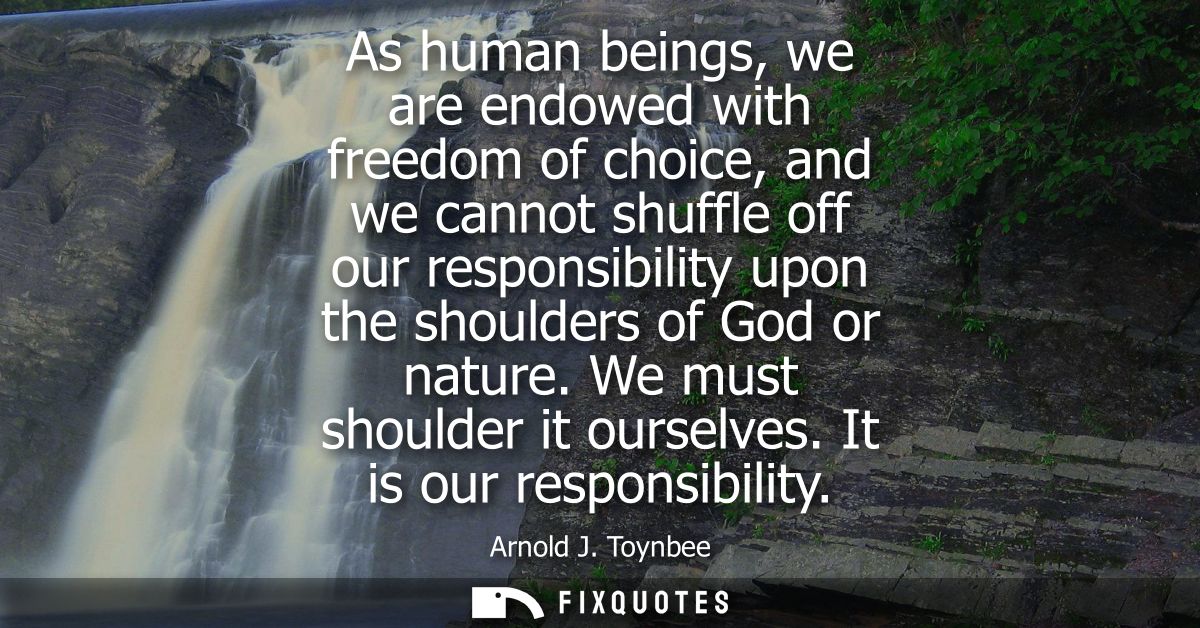 As human beings, we are endowed with freedom of choice, and we cannot shuffle off our responsibility upon the shoulders 