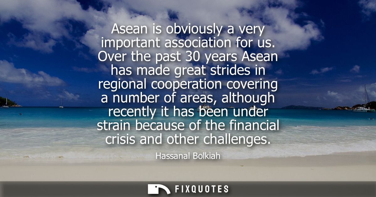 Asean is obviously a very important association for us. Over the past 30 years Asean has made great strides in regional 