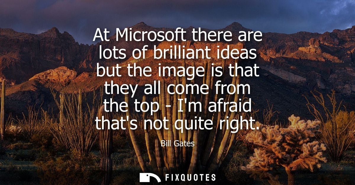At Microsoft there are lots of brilliant ideas but the image is that they all come from the top - Im afraid thats not qu