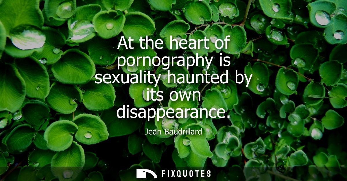 At the heart of pornography is sexuality haunted by its own disappearance