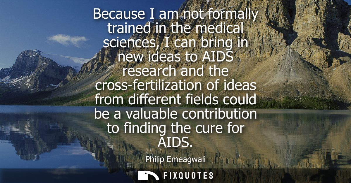 Because I am not formally trained in the medical sciences, I can bring in new ideas to AIDS research and the cross-ferti