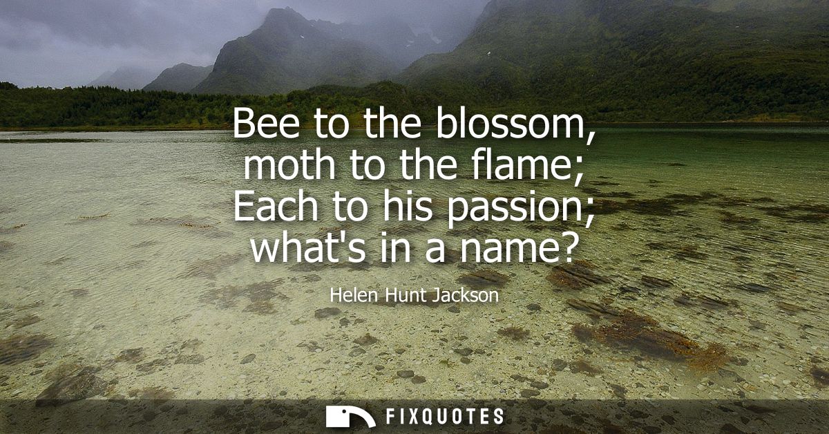 Bee to the blossom, moth to the flame Each to his passion whats in a name?