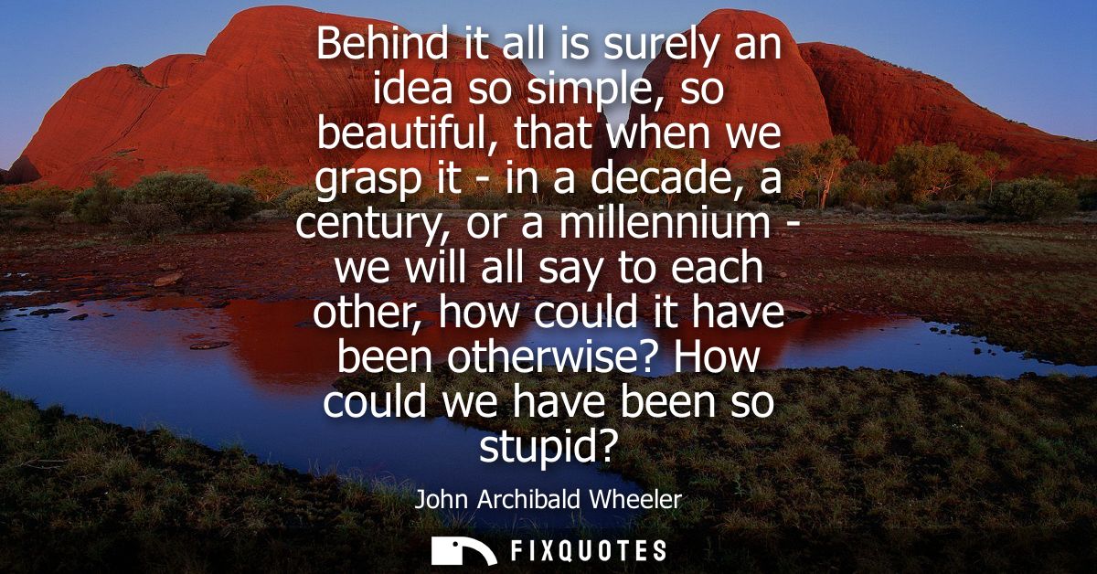 Behind it all is surely an idea so simple, so beautiful, that when we grasp it - in a decade, a century, or a millennium