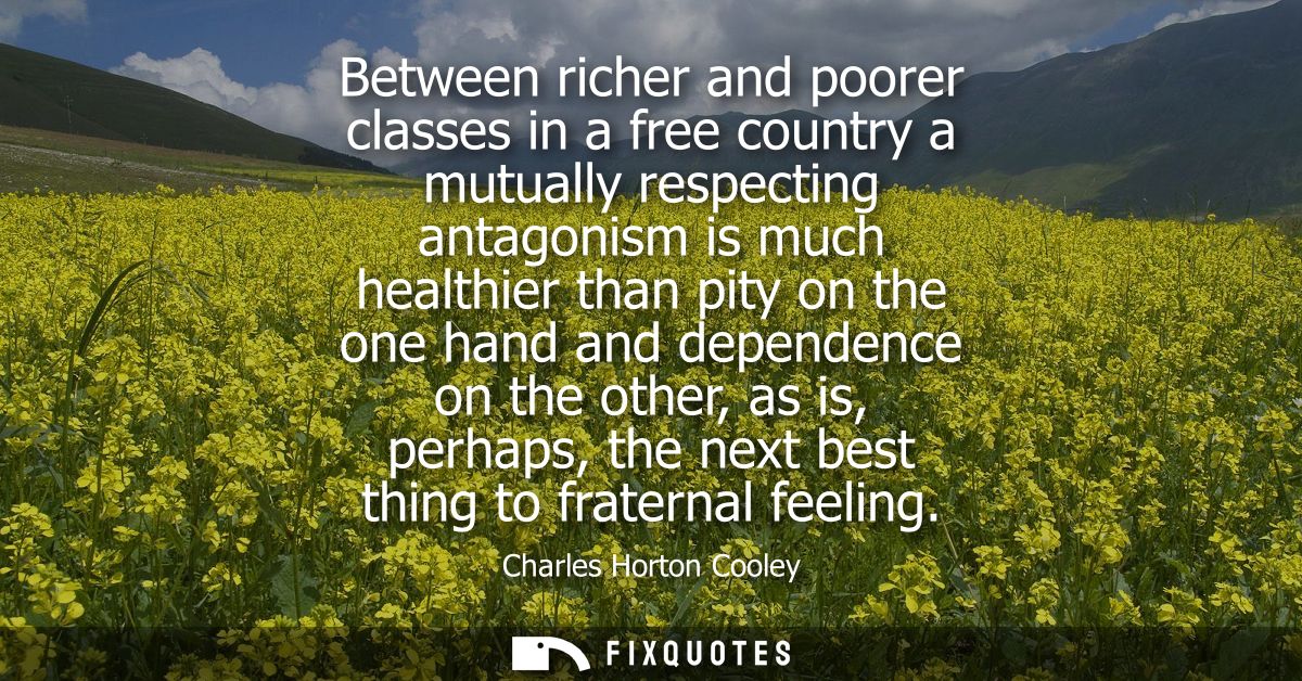 Between richer and poorer classes in a free country a mutually respecting antagonism is much healthier than pity on the 