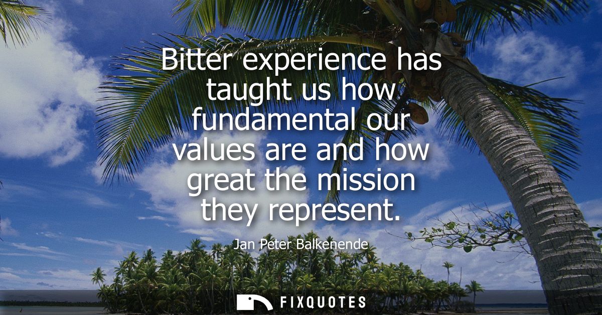 Bitter experience has taught us how fundamental our values are and how great the mission they represent